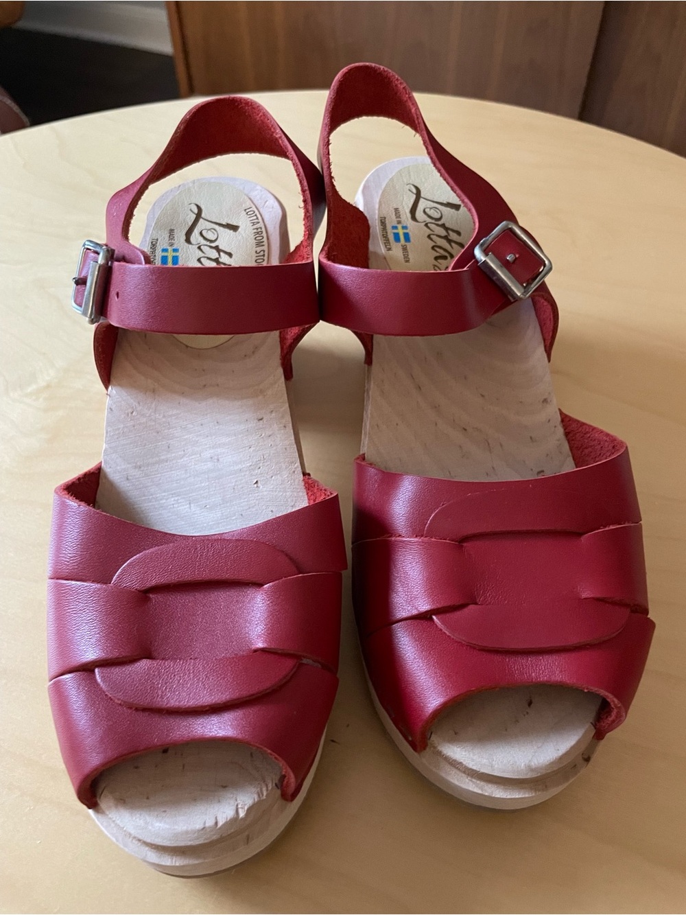 Lotta From Stockholm Red Leather Open-Toe Slingback Sandals US 9 EU 40